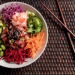 Poke Burri - One of our signature Pokebowls. Try our tuna. Add spicy mayo and eel sauce and maybe a splash of wasabi mayo and satisfy your soul.
