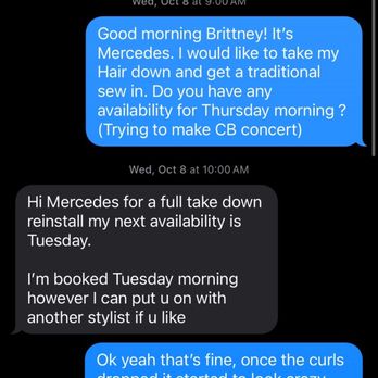 Beyond Royalty Beauty Bar - Texts where I contacted her and let her know I wanted the install taken down - Makeup Artists Near Me - Jessup, Maryland Beyond Royalty Beauty Bar - Texts where I contacted her and let her know I wanted the install taken down - Makeup Artists Near Me - Jessup, Maryland