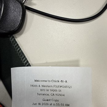 Chick-fil-A - Receipt to show that I am a customer - Fast Food Near Me - Torrance, California