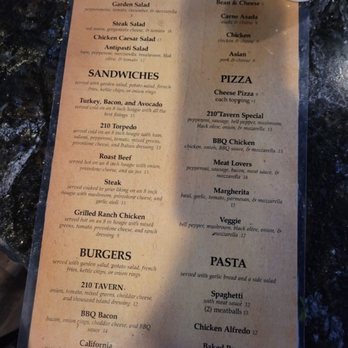210 Tavern - The real menu 2 of 2 - Bars Near Me - Rancho Cucamonga, California