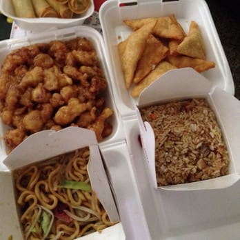 Galt China Express - Egg rolls, crab puffs, orange chicken, pork fried rice and the house chow mien. - Chinese Near Me - Galt, California