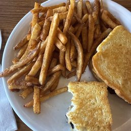 Brisket melt and seasoned fries
