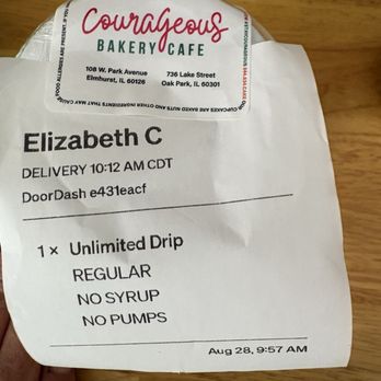 Courageous Bakery & Cafe - Unlimited Drip: packaged nicely - Bakeries Near Me - Oak Park, Illinois Courageous Bakery & Cafe - Unlimited Drip: packaged nicely - Bakeries Near Me - Oak Park, Illinois