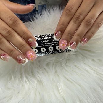 Polished Nails - Spring Nail Art Special - Fresh Look, Fresh Vibes! 
Beautiful hand-painted floral nails with elegant designs now available at our salon - Nail Salons Near Me - Fishers, Indiana