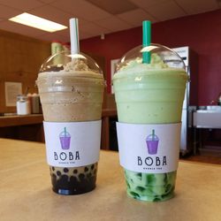 Boba Time - Cafe Sua with extra boba and honeydew with grass jellies
