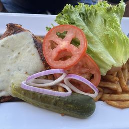 Blackened Salmon Burger Fries