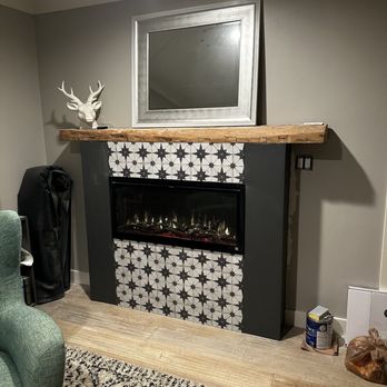 Painting Master OC - Electric fireplace afterwards. Clean corners, great texture matching the existing walls. - Painters Near Me Painting Master OC - Electric fireplace afterwards. Clean corners, great texture matching the existing walls. - Painters Near Me