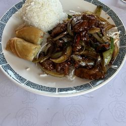 The Canton - Mongolian beef, steamed rice and egg rolls