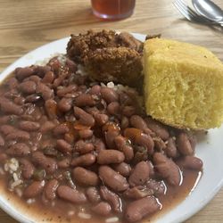Two Sisters Creole Kitchen - Fried oysters with red beans and rice