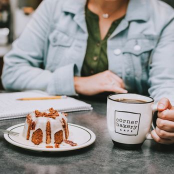 Corner Bakery Cafe - a plate of cake and a cup of coffee - Salad Near Me - Oak Brook, Illinois