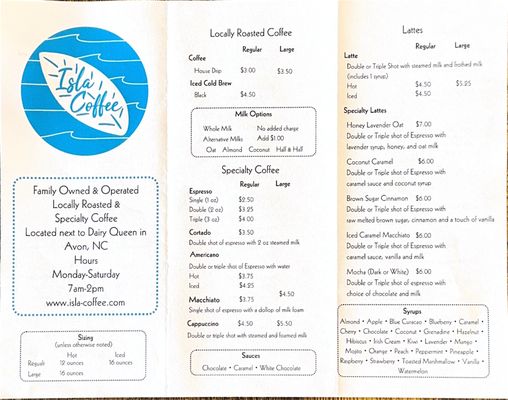 Menu photo 2 Isla Coffee Shop Avon, NC