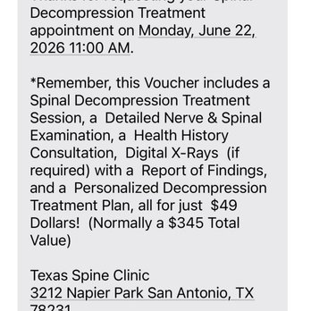 Texas Spine Clinic - Evidence of the appointment, and the fact that they want to "reschedule" it really is horrible on their part. No respect for anybody's time. - Chiropractors Near Me - San Antonio, Texas Texas Spine Clinic - Evidence of the appointment, and the fact that they want to "reschedule" it really is horrible on their part. No respect for anybody's time. - Chiropractors Near Me - San Antonio, Texas