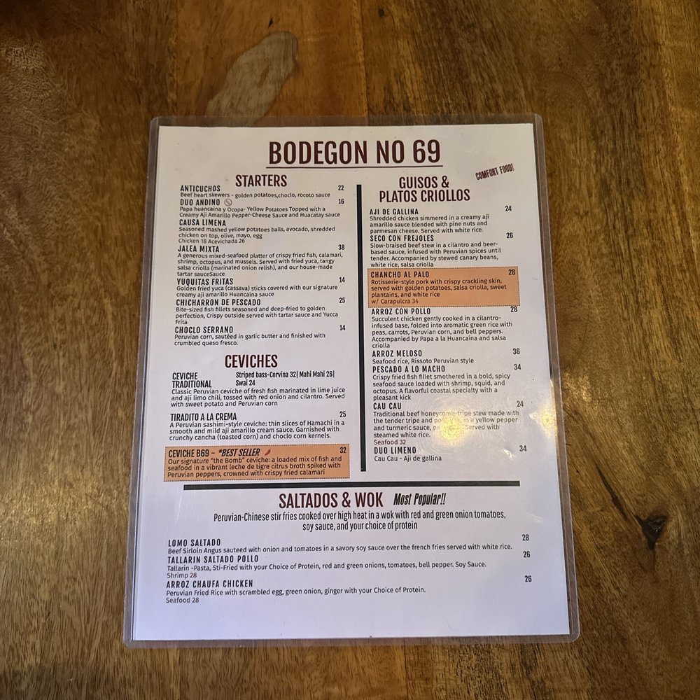 Bodegon No 69 - Menu - Latin American Near Me - Pasadena, California