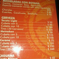 La Más Querida Rockbar - La carta
