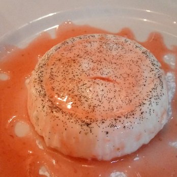 Arco Cafe - Panna Cotta with Strawberry sauce - Sardinian Near Me - New York, New York Arco Cafe - Panna Cotta with Strawberry sauce - Sardinian Near Me - New York, New York