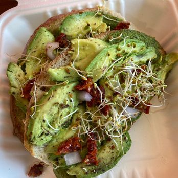 Goddess Goods - Close up of their yummy avocado toast - Vegan Near Me - Morro Bay, California Goddess Goods - Close up of their yummy avocado toast - Vegan Near Me - Morro Bay, California