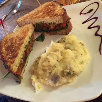 The Root Cellar Cafe - Veggie sandwich with homemade mash potatoes. My began fiance said it tastes better than it looks. - Breakfast & Brunch Near Me - San Marcos, Texas