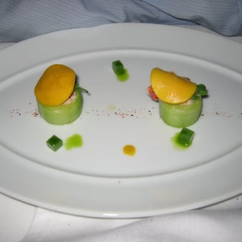 Chez TJ - bf's first course - cucumber-mango and lobster salad - French Near Me - Mountain View, California Chez TJ - bf's first course - cucumber-mango and lobster salad - French Near Me - Mountain View, California