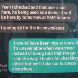 Text message saying car wasn't even there. Text message saying car wasn't even there.