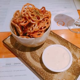 Lotus root crisps with miso sour cream Lotus root crisps with miso sour cream