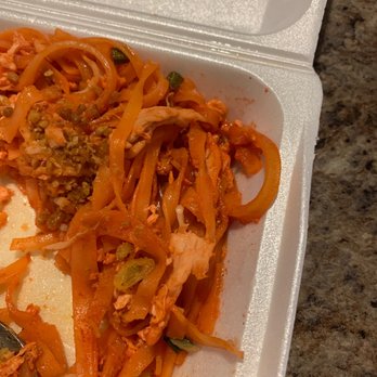 Lemongrass Noodle House - Pad Thai funky orange color. - Thai Near Me - Corvallis, Oregon