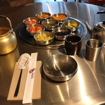 Daebak Korean BBQ - Banchan + cold and hot water - Korean Near Me - Chicago, Illinois
