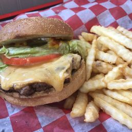 Cheese burger and fries Cheese burger and fries