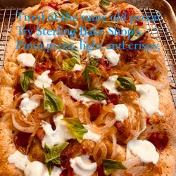 Sterling Bake Shop - Sweet onion mozzarella Pinsa Flatbread pizza.