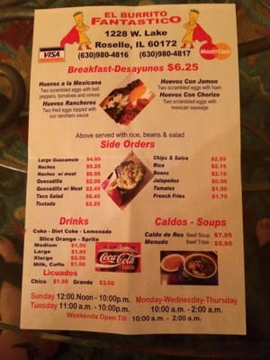 Menu photo 2 El Burrito Fantastico Roselle, IL Menu photo 2 El Burrito Fantastico Roselle, IL