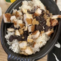 Pollo Tropical - White rice with black beans and crispy chicken