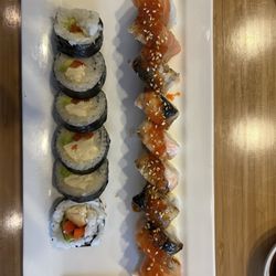 Tsunami Restaurant & Sushi Bar - Portland Roll (left) and Fire Breathing Dragon (right).