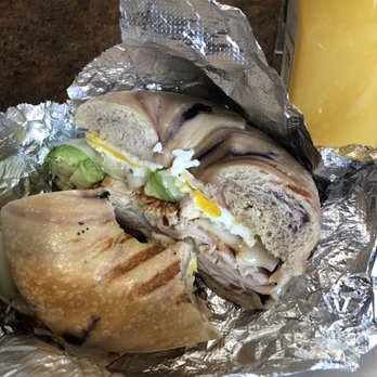 Mt Olive Bagels - Breakfast Sandwich: blueberry bagel, egg, avocado, turkey, and provolone cheese! Delicious... - Bagels Near Me - Budd Lake, New Jersey