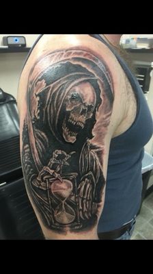 Grim Reaper Guy - gray and black tattoo