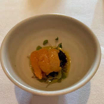 Oriole - Hokkaido uni, squid ink sushi rice, orange glaze, fennel - New American Near Me - Chicago, Illinois Oriole - Hokkaido uni, squid ink sushi rice, orange glaze, fennel - New American Near Me - Chicago, Illinois
