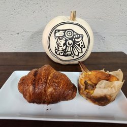 Ham and cheese croissant and pan de elote