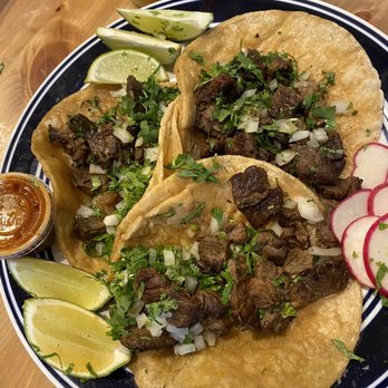 Global Food - Taqueria El Sabor in the food court. Carne tacos with onions, cilantro and some very yummy (spicy) sauce. - International Grocery Near Me - Woodbridge, Virginia
