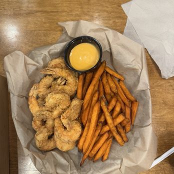 Captain Hook Seafood - Shrimp basket with sweet potato fries - Seafood Near Me - Fort Collins, Colorado Captain Hook Seafood - Shrimp basket with sweet potato fries - Seafood Near Me - Fort Collins, Colorado