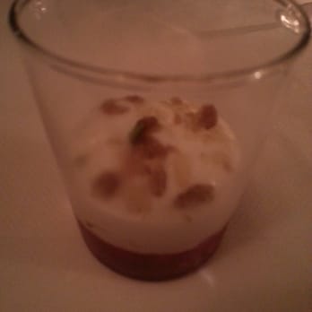 Aubergine - Course #8 tasting menu (vegetarian) White peach, cream cheese - New American Near Me - Carmel, California