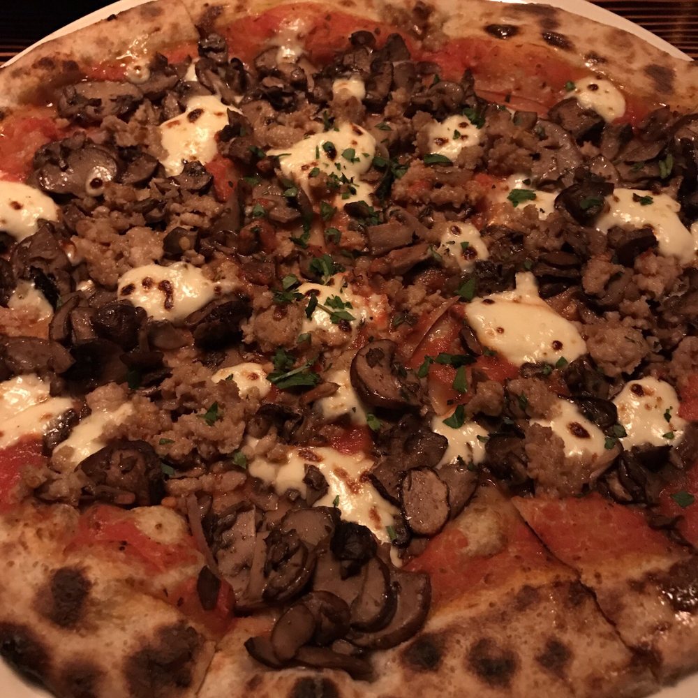 Forge Pizza - Mushroom pizza with sausage. - Pizza Near Me - Napa, California Forge Pizza - Mushroom pizza with sausage. - Pizza Near Me - Napa, California