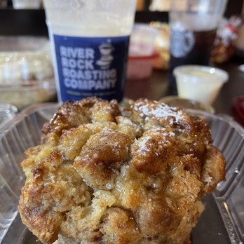 River Rock Roasting Co - Cinnamon bread pudding, came with syrup, caramel, and clotted cream that you can drizzle as much as you want. They even warmed it up for me! - Coffee & Tea Near Me - La Verkin, Utah River Rock Roasting Co - Cinnamon bread pudding, came with syrup, caramel, and clotted cream that you can drizzle as much as you want. They even warmed it up for me! - Coffee & Tea Near Me - La Verkin, Utah