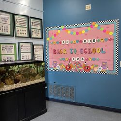 Oneonta Montessori School - Beautiful and big fish tank that is always clean. Board is decorated very cute to give kids a welcoming environment.
