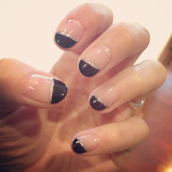 Artisan Nails - Slight diagonal black tips with silver line - Nail Salons Near Me - Portland, Oregon