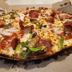 Domino's Pizza - Half green peppers, onion and sausage with double pepperoni and double cheese on the whole pizza
