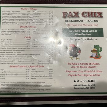 Fax Chix Restaurant - Menu - Portuguese Near Me - Farmingville, New York Fax Chix Restaurant - Menu - Portuguese Near Me - Farmingville, New York