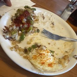 What's left of my county fried steak, hash browns, and over medium eggs! What's left of my county fried steak, hash browns, and over medium eggs!