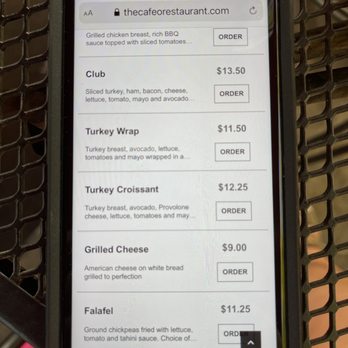 Cafe O Hookah Lounge - a menu on a phone - Hookah Bars Near Me - Burbank, California