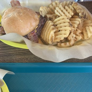 Eats Burgers - Bacon cheeseburger and waffle fries - Burgers Near Me - Fredericksburg, Virginia Eats Burgers - Bacon cheeseburger and waffle fries - Burgers Near Me - Fredericksburg, Virginia