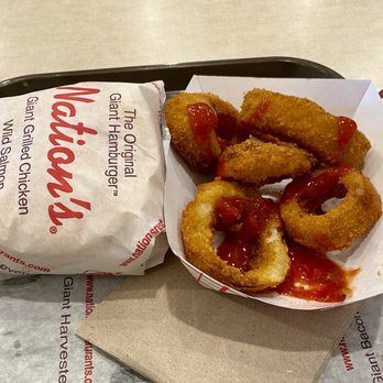 Nation's Giant Hamburgers - 5 onion rings and a double cheeseburger - Burgers Near Me - Pleasant Hill, California
