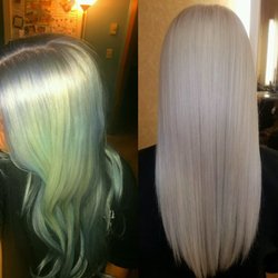 Regis Salon - The hair that I came into the salon with on the left and the hair I left with on the right. BEAUTIFUL