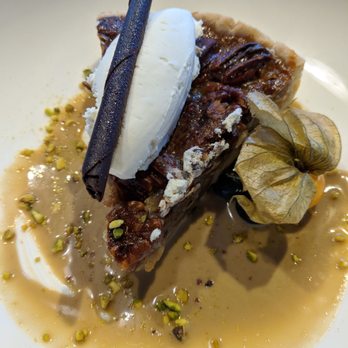 Bistro le Sam - Pecan pie for dessert with Maple creme anglais and whipped white chocolate topping. Delicious, but cardboard crust definitely detracted. - Canadian (New) Near Me - Quebec City, Quebec